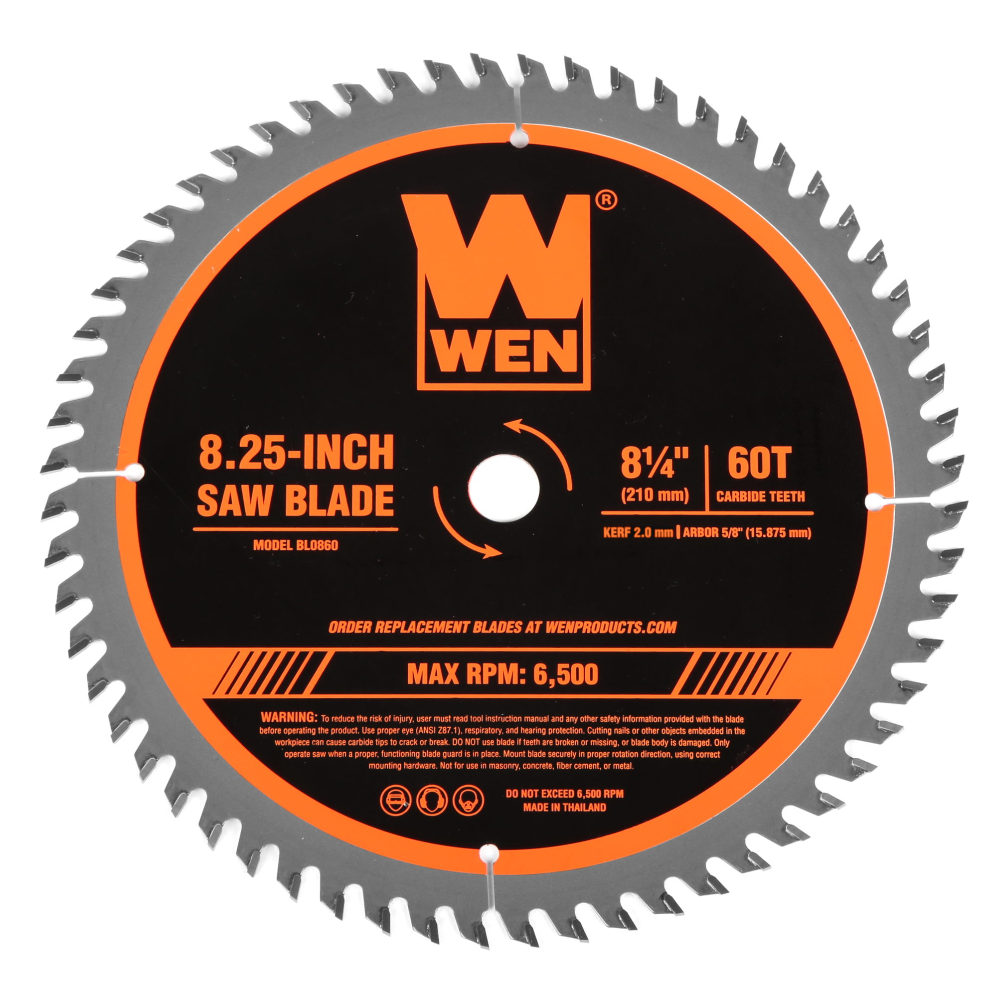 WEN Carbide-Tipped Circular Saw Blade - 8.25in. Diameter, 60-Tooth, 5/8in. Arbor, Model# BL0860